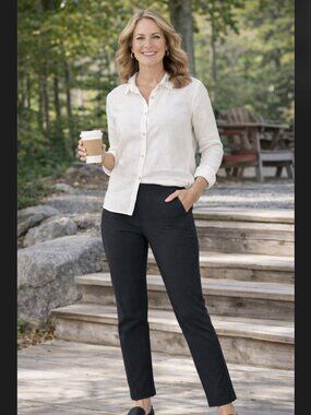 Duluth Trading NoGA Naturale Pants L Tall Black Slim Leg Stretch Pull On Chino